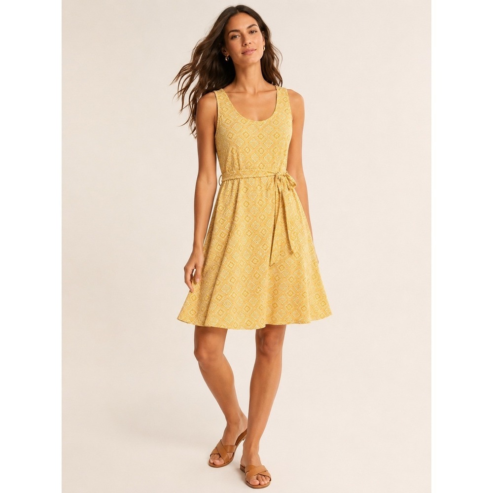 Allthreads Rio Dress Womens Large Yellow Geometric Tie Waist Sleeveless Boho New